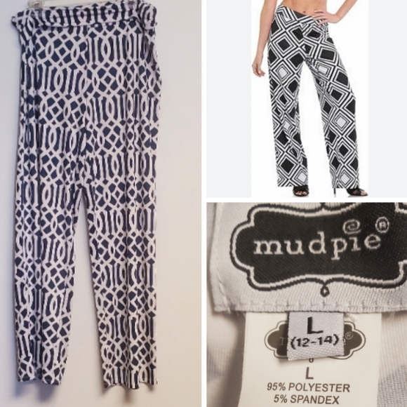 Mud Pie Other - Mud Pie Women's Fashion Harlow Beach Pants  - Navy and White Retro Large